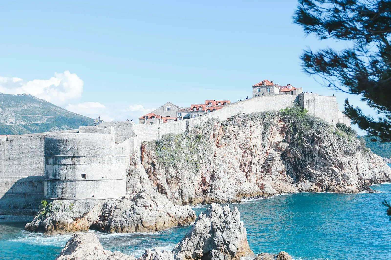 Dubrovnik's medieval sea walls on the cliff above the Adriatic.